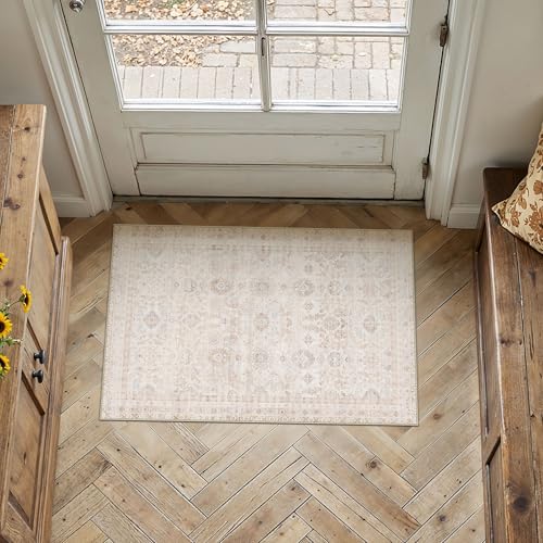 2x3 Apricot Area Rug Neutral Distressed Carpet - color: Accent | Beige Multi, size: 2' x 3' (Rectangular)