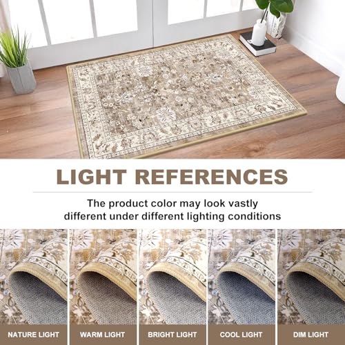 LOKHOM 2x3 Washable Area Rugs, Boho Floral Non-Slip Carpet Rug, Beige - color: Beige Brown, size: 2' x 3' (Rectangular)