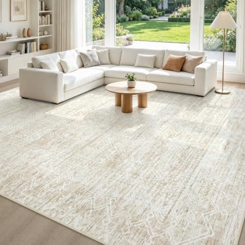 8x10 Area Rugs, Beige Washable Geometric Boho Rug for Living Room, Bedroom - color: Beige, size: 8' x 10' (Rectangular)