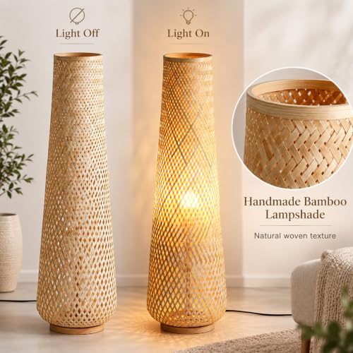 Boho Style Bamboo Woven Floor Lamp for Living Room,36 in,Cozy Decor - color: Bamboo