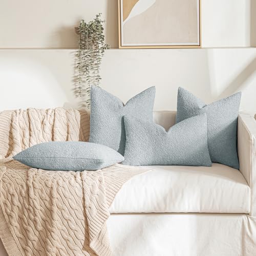 MIULEE Textured Boucle Lumbar Pillow Cover for Bed 12x20 Light Blue - color: Light Blue, size: 20" x 12" (Pack of 1)