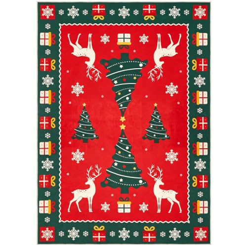HOOBRO 5 x 7 Area Rugs Washable, Living Room Rugs, Non-Slip Rug - color: Red + Green, size: 5' x 7' (Rectangular)