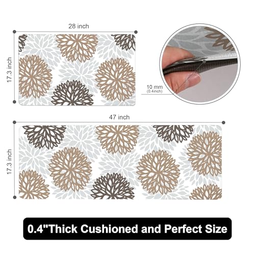 Kitchen Mats Set of 2 Cushioned Anti Fatigue Kitchen Rugs Non Slip Waterproof Kitchen Runner Memory Foam Kitchen Floor Mat Comfort Standing Mat for Sink,Office,Laundry - color: Brown Grey, size: 17.3"x28"+17.3"x47"--0.4"Th