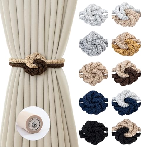 Magnetic Curtain Tiebacks Holdbacks Rope Curtain Tie Backs Outdoor Contoeey - color: Beige Brown
