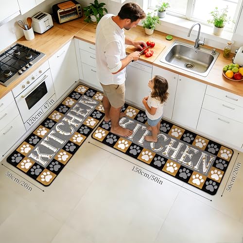 Kitchen Rugs Non Slip, Cute Dog Paw Kitchen Mats for Floor, Machine Washable Soft Faux Wool Comfort Cushioned Runner Rugs for Sink, Laundry Room, Office, Hallway, 20"x47" - color: Dog Paw Kitchen Mat, size: 1'8" x 3'11" (Runner)