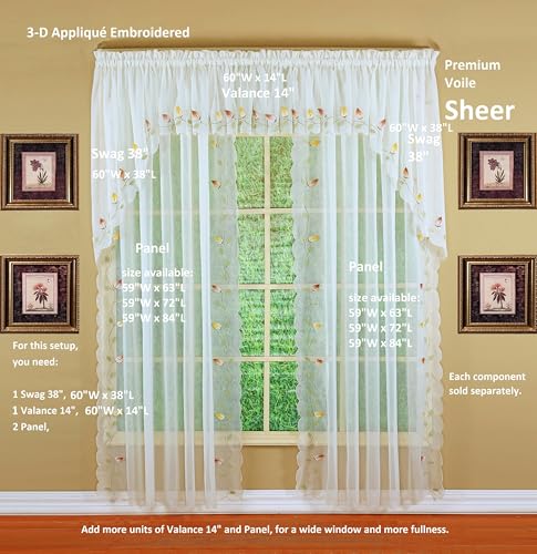 Today's Curtain,Vineyard 3-D Appliqué,Panel 84", Ecru, 59" W x 84" L - color: Ecru, size: 59"W x 84"L (Pack of 1)