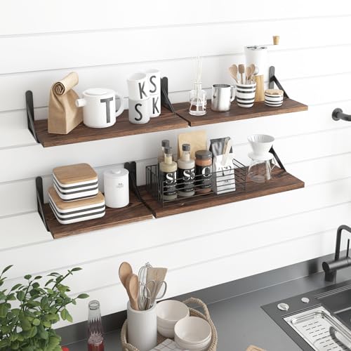 YGEOMER 4 Different Sizes Floating Shelves for Wall, Dark Carbonized Pine - color: Dark Carbonized Brown, size: 16 inches