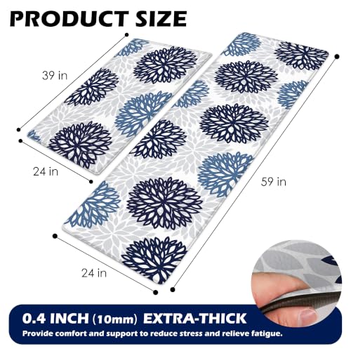 Cushioned Anti-Fatigue Kitchen Mats for Floor – Non-Slip Waterproof Memory Foam Runner, Extra Wide & Long, Comfortable Standing Mat for Kitchen, Sink, Office, Laundry, Navy Teal - color: Navy Teal, size: 24"x39"+24"x59"--0.4"Th