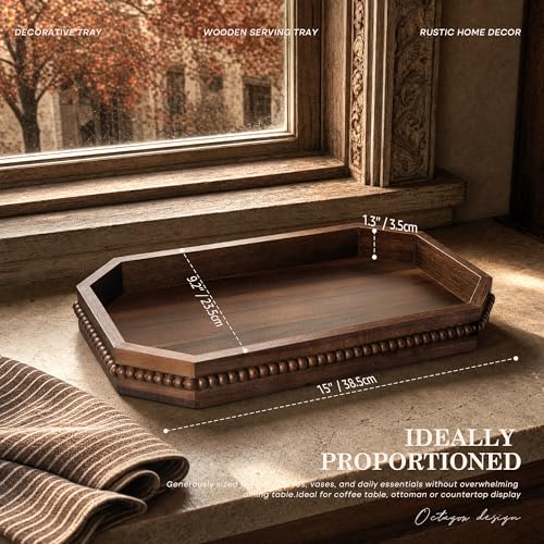 EOSAHR Acacia Wood Decorative Tray: Serving Tray for Table Decor,Dark Brown - color: Dark Acacia