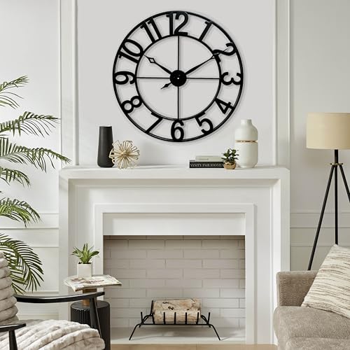 CLXEAST Oversized 30 Inch Wall Clock for Living Room, Arabic Numeral - color: Black Arabic Numeral, size: 30 Inch