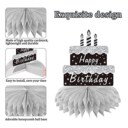 Black White Silver Birthday Decorations Honeycomb Centerpiece for Women Men