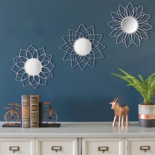 Silver Mirrors for Wall, Metal Flower Circle Mirrors for Home Decoration - color: Silver- B