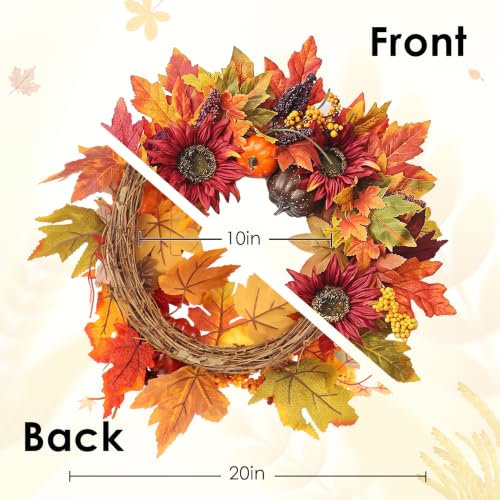 Autumn Wreaths for Front Door Decor Artificial Flower, 20" Fall Pumpkin - color: Wreath Red