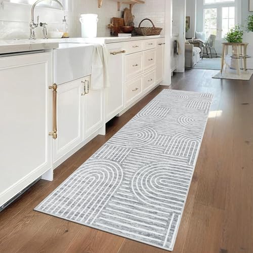 ROYHOME Modern 2x6 Hallway Runner Rug Non Slip Washable Kitchen Rug, Ash - color: Ash, size: 2' x 6' (Rectangular)
