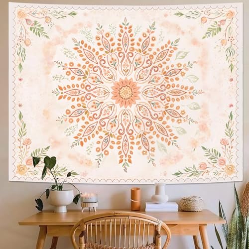 Lunerfex Floral Mandala Tapestry Boho Tapestry for Bedroom Peach Tapestries Wall Hanging Living Room Wall Art and Home Decor 60x80 - color: Orange Yellow, size: 80"L x 60"W