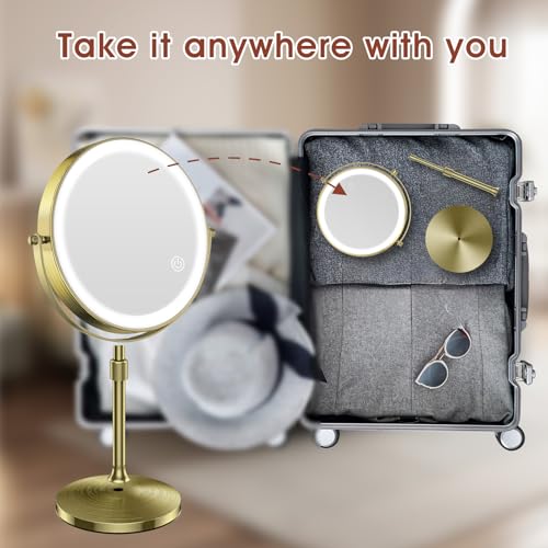 MILPROX Adjustable Height Makeup Mirror with 10X Magnifying & Light, Gold - color: Gold