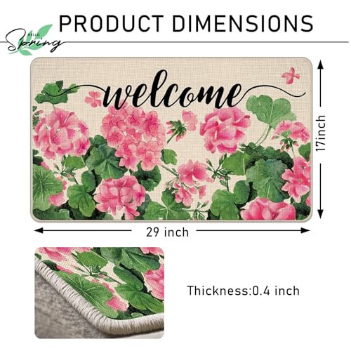 Welcome Spring Summer Geranium Flower Decorative Front Door Mat - color: Pink, size: 1'5" X 2'5" (Rectangular)