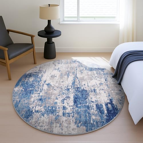 RELEANY Washable Round 4ft Area Rug for Living Room Blue Gray - color: Blue/Gray, size: 4' (Round)