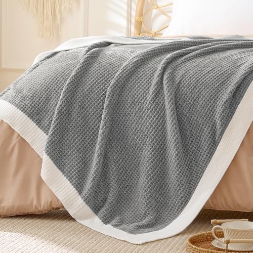 BEDELITE Soft Cozy Chenille Waffle Knit Throw Blanket,Farmhouse Boho - color: Grey, size: Throw(50"x60")