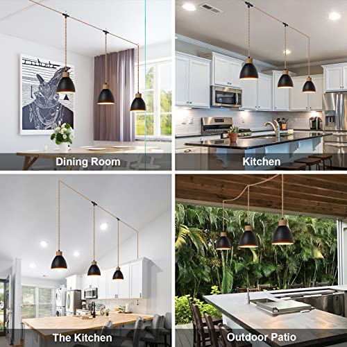 3-Light Plug in Pendant Light 22FT Industrial Hanging Lamp with Twisted Hemp Rope Independent Triple Switch Hanging Light Chandelier for Dining Room Kitchen, Black Finish - color: A 3 Lights