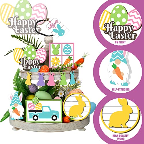 Jetec 12 Pcs Easter Tiered Tray Decoration Set - Easter Bunny Trail Carrot Table Signs Wooden Farmhouse Decoration for Spring Rustic Home Kitchen Decor - style: Bunny