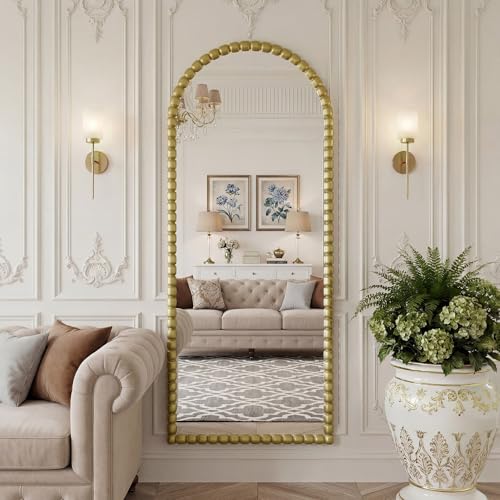 Antique Gold Full Length Mirror 71x28 Inch, Beaded Standing Mirror - color: Antique Gold