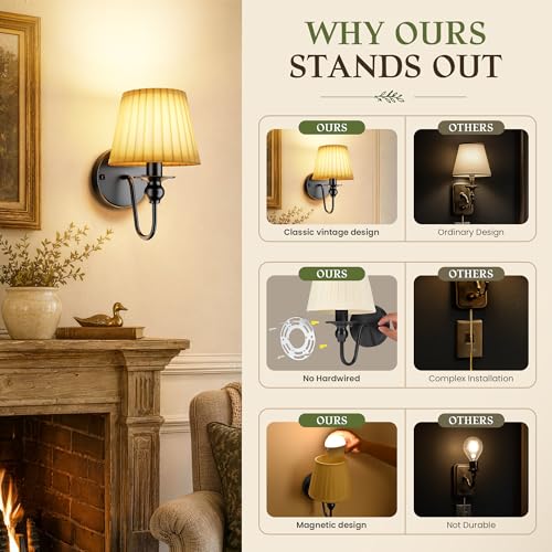6000mAh Battery Operated Wall Sconces Set of 2, Black, 10.6 Inch - color: Black