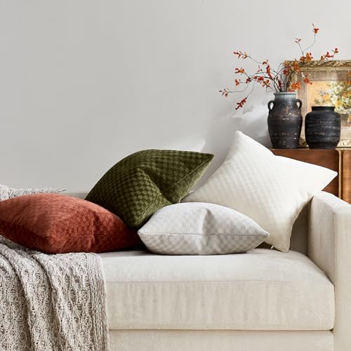 Croker Horse 20x20'' inches Chenille Plaid Throw Pillow Cover – White Textured 3D Geometric Grid Checkered Plaid Pattern, Soft Modern Farmhouse Boho Cushion Case for Sofa Couch Bedroom Living Room - color: White, size: 20" x 20" (Pack of 1)