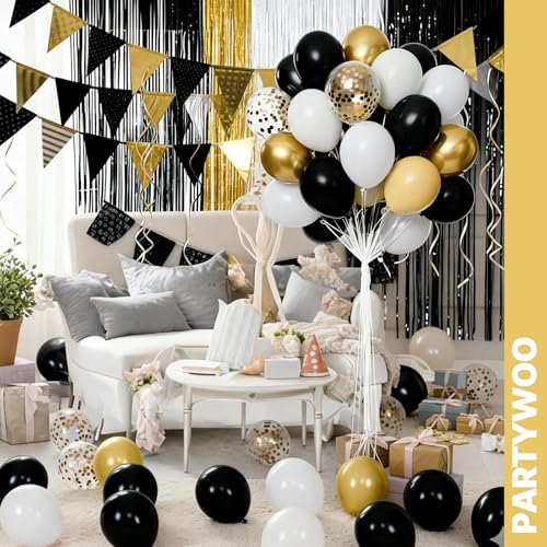 PartyWoo Black and Gold Balloons 66pcs 12 Inch Black White Gold Balloons - color: Black-3319