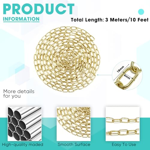 Golden Chains for Hanging, 10 Feet Stainless Steel Chain, Hanging Chain Link Light Duty Chain, Heavy Duty Hanging Chain for Home Outdoor Camping, Thickness 0.08 inches - color: Gold, size: No Chain Links