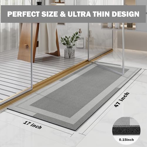 YDKGL Non Slip Bath Mat Long Ultra Thin Bathroom Rugs Runner Fit Under Door - color: A- Light Gray, size: 17" x 47" (Rectangular)