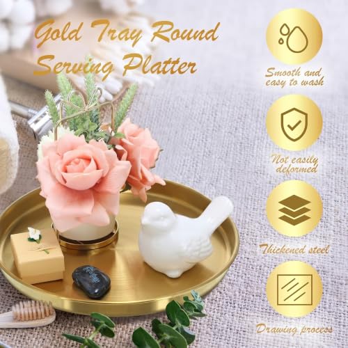 Thenshop 1 Pcs 12 Inch Gold Serving Tray Decorative - size: 12.2"