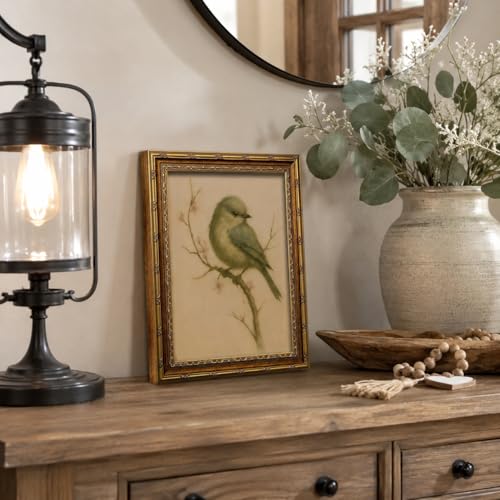 Kofeehic Vintage Gold Framed Bird Wall Art,Watercolor Cherry Blossom Canvas Print Poster, Farmhouse Beige Bird Painting Artwork,Rustic Aesthetic Wall Decor for Living Room Nursery Bedroom 12X16in - color: Framed-Bird, size: 16"L x 12"W