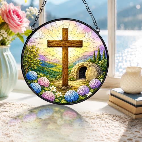 Cross Christian Stained Glass Window Hanging Decorations 7.9x7.9 - color: Crucifix-3