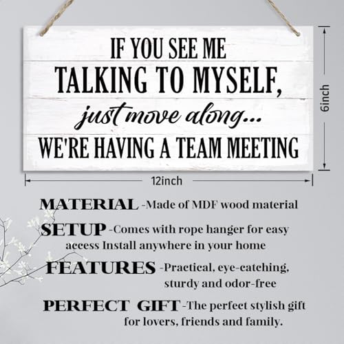 Funny Meeting Sign, If You See Me Talking To Myself We're Having A Team Meeting Sign, Decorative Hanging Wall Plaque Wood Sign, Meeting Room Door Signs, Online Meeting Signs, Home Office Decor - color: Office 02