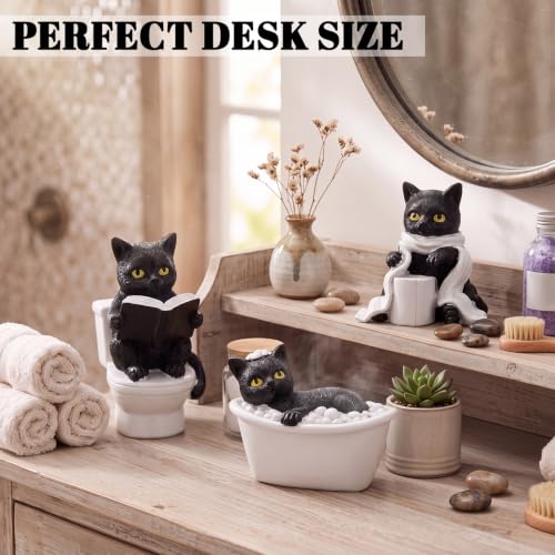 Leinuosen 3 Pcs Halloween Black Cat Figurine Decor Funny Bathroom Ornament - style: Black Cat