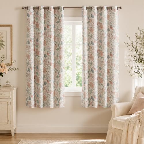 jinchan Pink Blackout Curtains Floral Drapes Farmhouse 72 Inch 2 Panels - color: Floral Pink on Cream, size: 52"W x 72"L (Pack of 2)