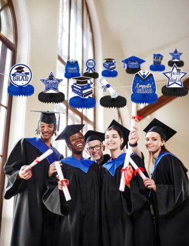 Graduation Table Decorations, Blue and Black Graduation Table Centerpieces - style: Blue Graduation