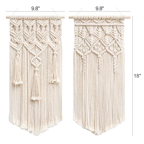 Mkono 2 Pcs Macrame Wall Hanging, Boho Woven Chic Tapestry Decor, Ivory - size: Small