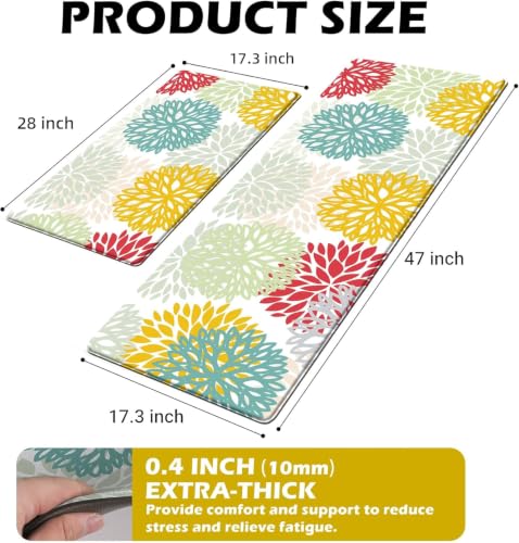 Kitchen Mats Set of 2 Cushioned Anti Fatigue Kitchen Rugs Non Slip Waterproof Kitchen Runner Rug Memory Foam Kitchen Floor Mat Comfort Standing Mat for Sink,Laundry - color: Colorful, size: 17.3"x28"+17.3"x47"--0.4"Th
