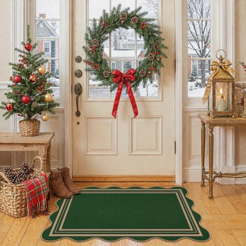 Easy Jute Christmas Outdoor Mats for Front Door, 2x3 Small Washable Kitchen Rugs, Farmhouse Green Throw Rug Non Slip Indoor Outdoor Carpet for Porch Entryway Foyer - color: Green Geometric, size: 2'x3' (Rectangular)