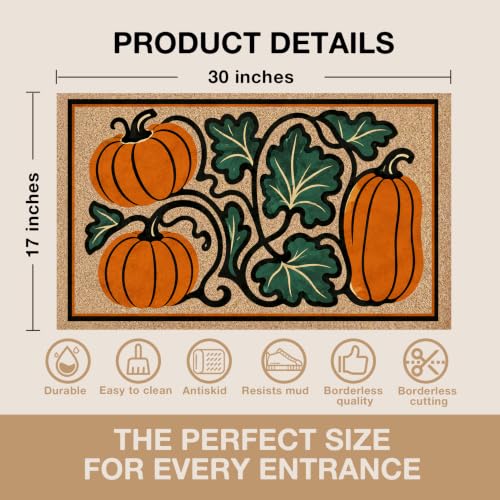 Rustic Fall Pumpkin Faux Coco Coir Doormat Door Mat 17x30 - color: Fall Pumpkin