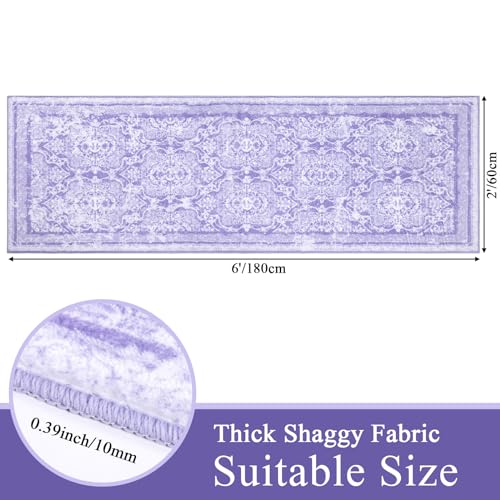 Vaukki Hallway Runner Rug 2x6 ft, Purple Vintage Shaggy Soft Kitchen Rug - color: Purple, size: 2' x 6'(Runner)