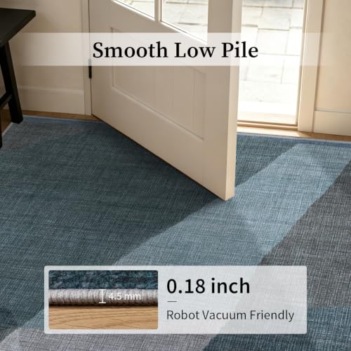 YIHOUSE Mid Century Modern Rug, Washable Non-Slip Low Pile, Blue, 5x7 ft - color: Blue, size: 5' x 7' (Rectangular)