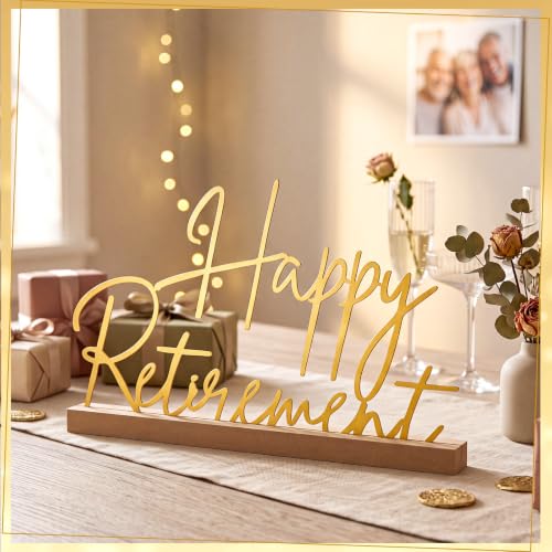 Yaocom 13.78 Inch Happy Retirement Table Decorations, Metal Tabletop Sign - style: Retirement