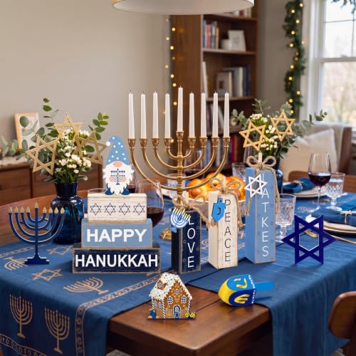 11 Pcs Hanukkah Wooden Tiered Tray Decor Chanukah Tabletop Signs - style: Hanukkah