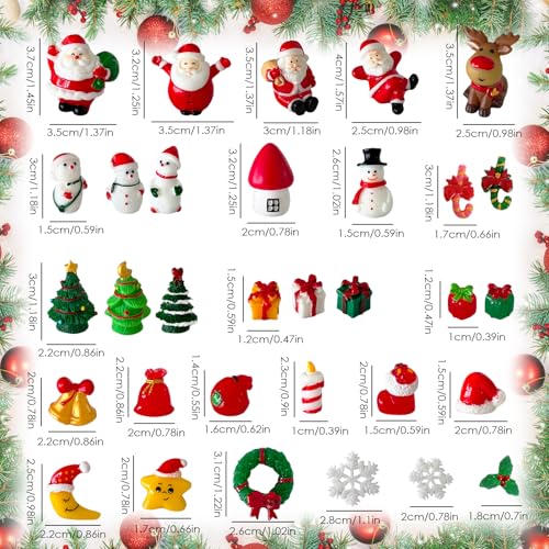 40Pcs Christmas Miniature Figurines,Mini Resin Animals Crafts Kit,Tiny Christmas Tree,Santa Claus,Snowman,Reindeer Ornaments Decorations for DIY Snow Globe,Stocking Stuffer,Home Decor