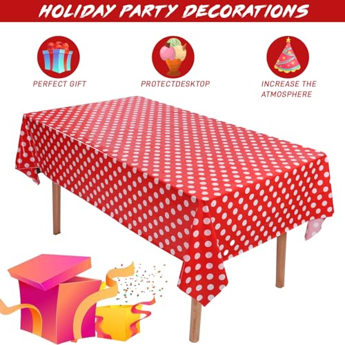 Kesfey 3 Pack Red Polka Dot Table Cloths 54 x 108 Inch Mickey Minnie Mouse Tablecloth Disposable Plastic Red Waterproof Rectangle Picnic Table Covers Christmas Carnival Tablecloths for Birthday Party - color: Red Polka Dot