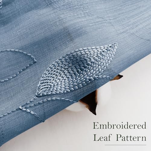 HOMEIDEAS Stone Blue Kitchen Tier Curtains Leaf Embroidered, 30x36, 2 Panel - color: Stone Blue, size: 30"W x 36"L (Pack of 2)