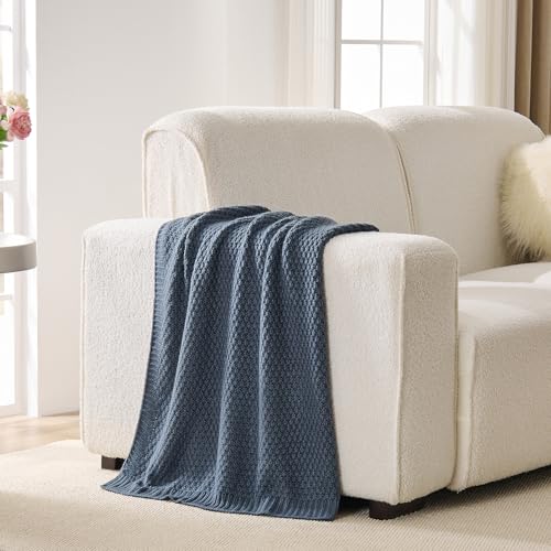 Blue Throw Blanket, Sweater-Soft Moss Knit, 50" x 60", Dusty Blue - color: Moss-dusty Blue, size: 50"x60"